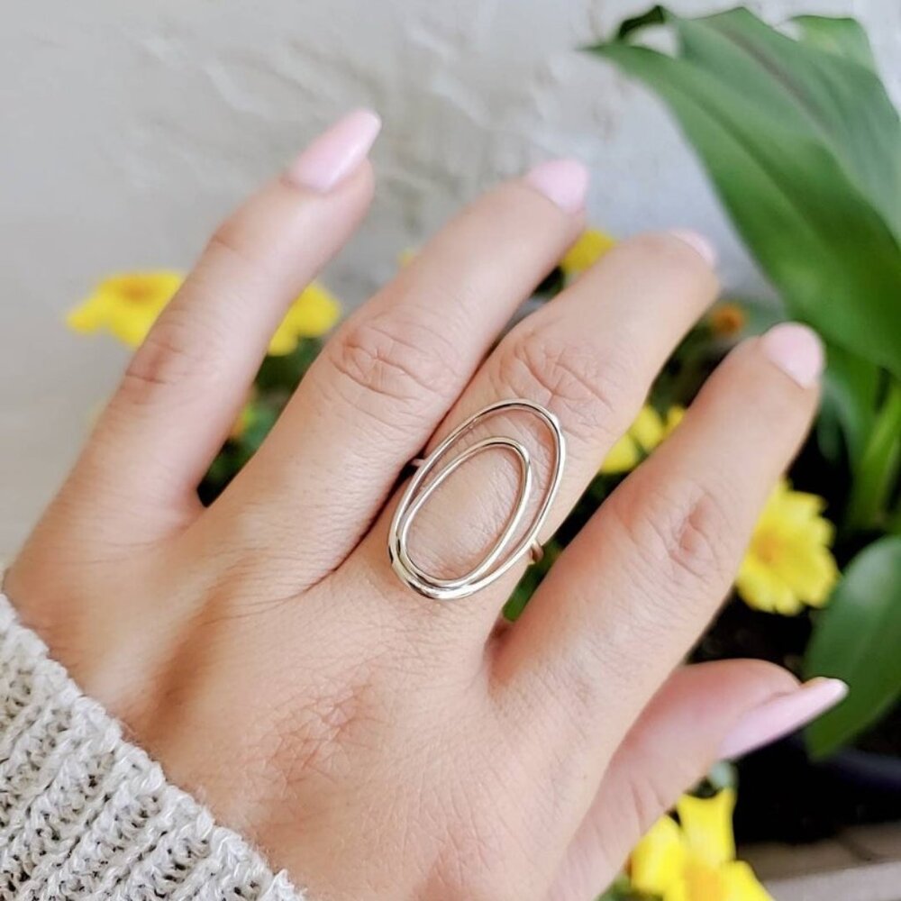 Halo Sterling Silver Women Ring, O Ring, Statement Stack Ring, 925 Stamped,
